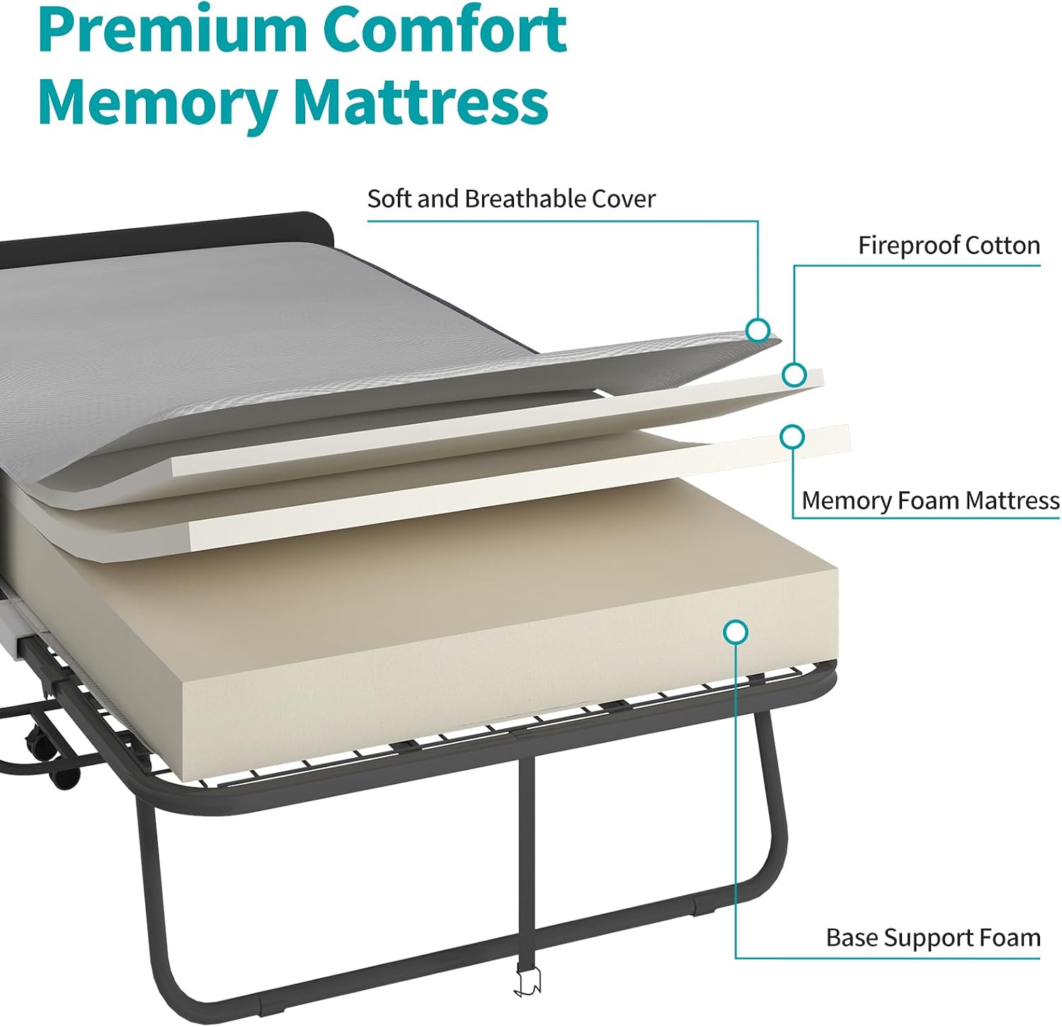 BALUS Rollaway Bed with Mattress for Adults, 75' x 46' Fold Up Bed with Headborad & Dustproof Bag, Space Saving Rollaway Beds for Guests, Foldable Sturdy Metal Frame for Bedroom/Apartment（Upgrade）