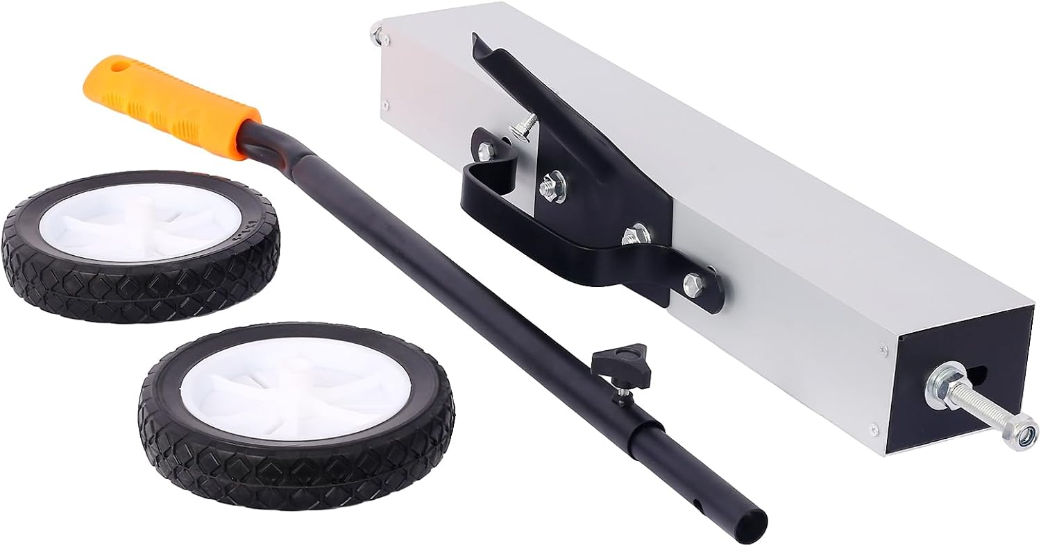 24' Heavy Duty Rolling Magnetic Sweeper, 30LBs Capacity Push Type Magnet for Nails Screws and Metal with Quick Release and Adjustable Handle Large 7' Wheels for Garage Yard Construction