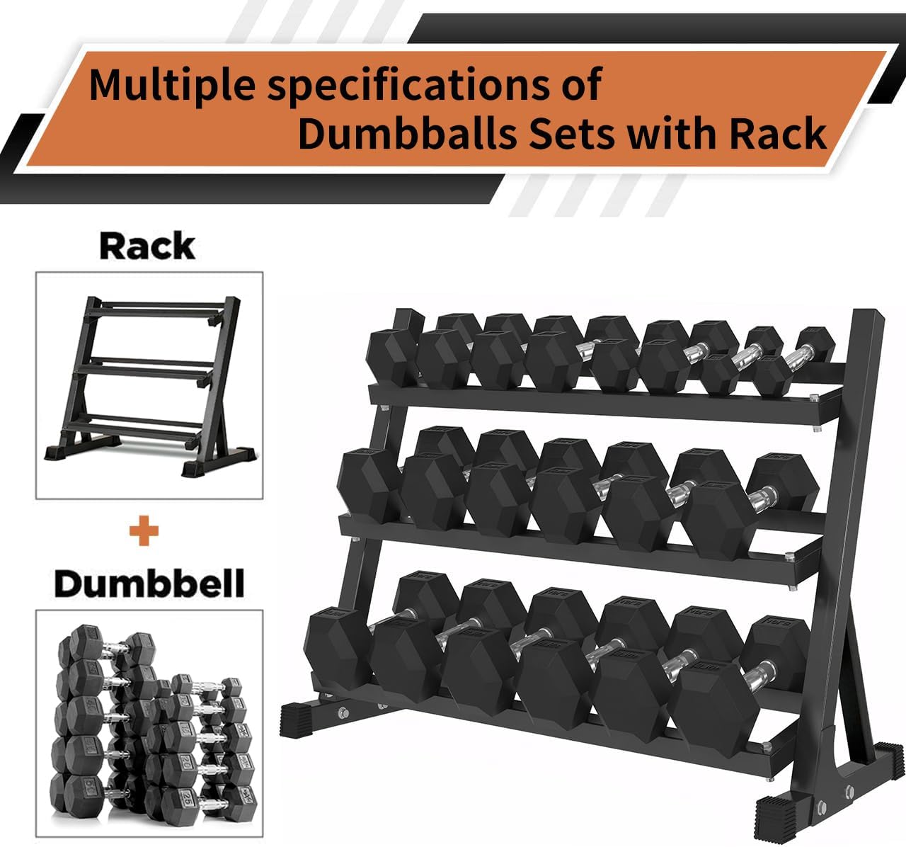 Dumbbell Set with Rack 450 lb Dumbbell Weight Set for Home Gym 9 Pair Dumbbell Hand Weights with Adjustable Weight Bench