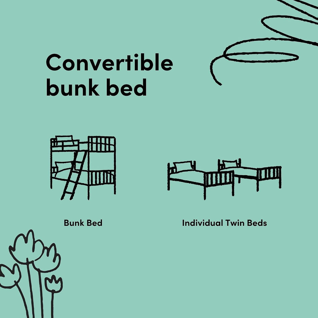 Storkcraft Caribou Bunk Bed Twin Over Twin Bunk Bed (White with Natural) - GREENGUARD Gold Certified, Converts to 2 Individual Beds