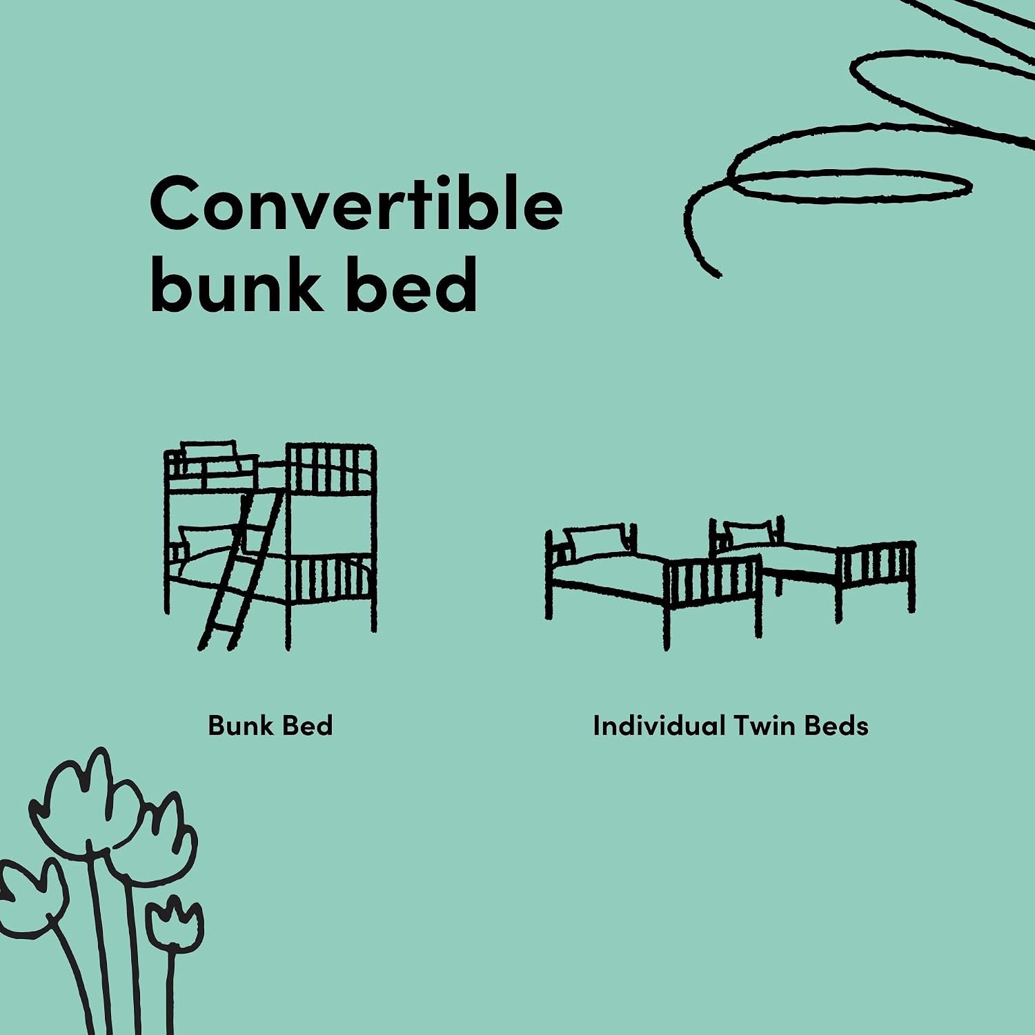 Storkcraft Caribou Bunk Bed Twin Over Twin Bunk Bed (Gray) - GREENGUARD Gold Certified, Twin Bunk Beds for Kids, Converts to 2 Individual Twin Beds, Bunk Beds for Kids