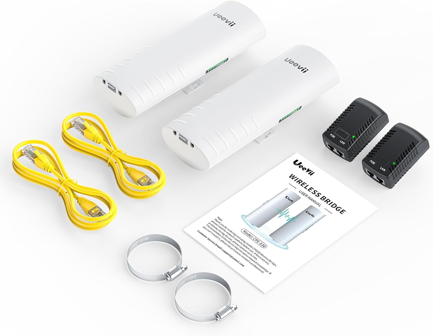 Wireless Bridge for Easy Network Expansion,5.8G Point to Point Extending Wi-Fi to Outbuildings,Outdoor Wi-Fi Network Bridge W/ 1000Mbps RJ45Port and 16dBi Antenna,PoE Powered, IP65 Waterproof, 2-Pack