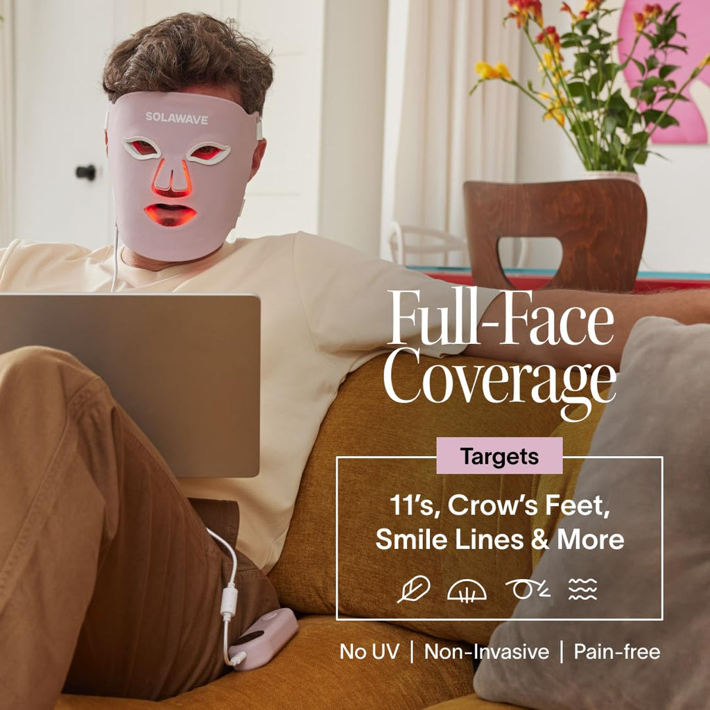 Solawave LED Light Therapy Face Mask | Red, Deep Red, Near Infrared & Amber LED Lights | Hands-Free Skincare Mask for At-Home Use | 3-Minute Sessions | Visibly Reduces Fine Lines & Wrinkles