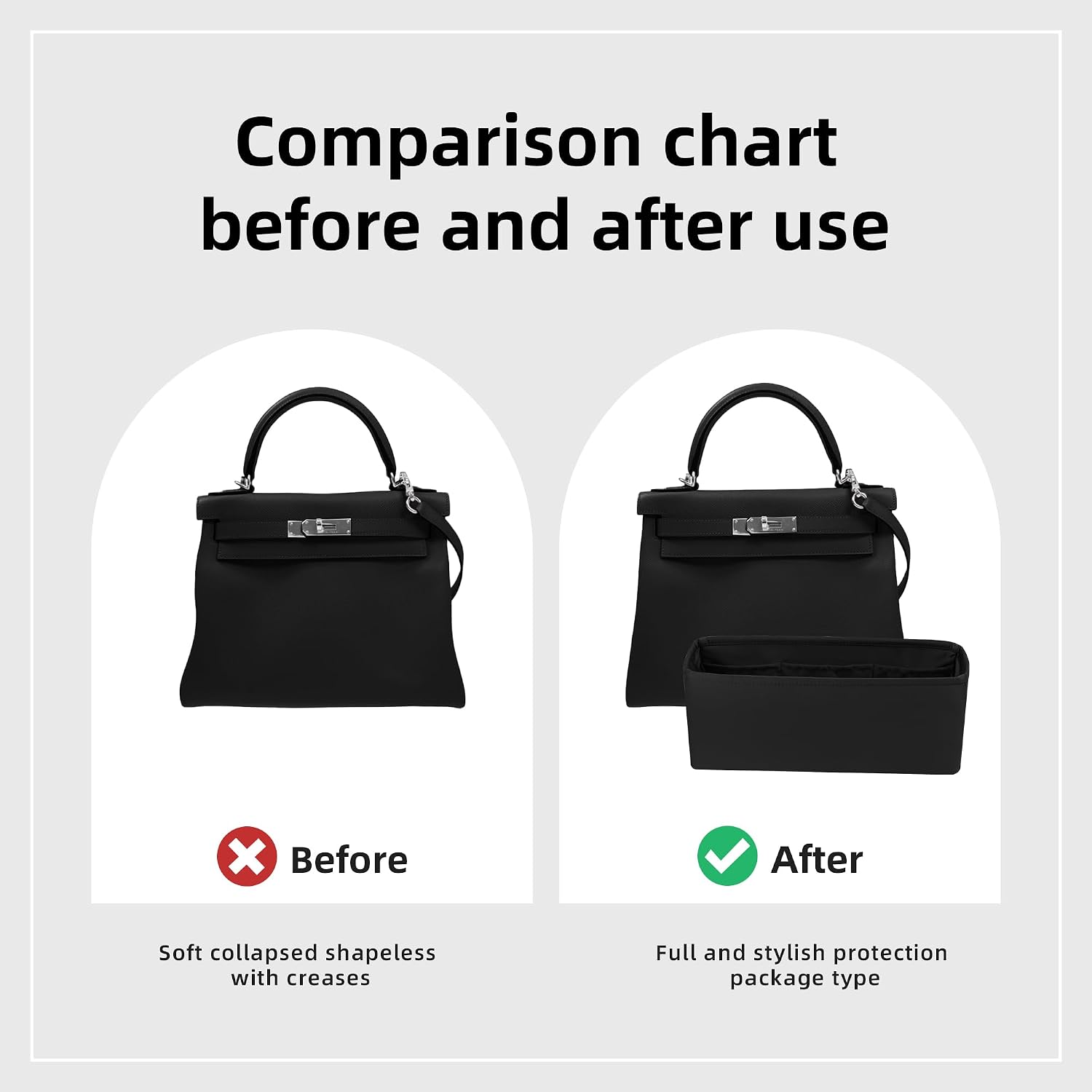 DGAZ Bag Organizer Insert For Kelly pochette/mini II /20/25/28/32/35/40/42/45 Bags, Silk Purse Organizer, Simplicity Handbag & Tote Organizer(Black,KL50)