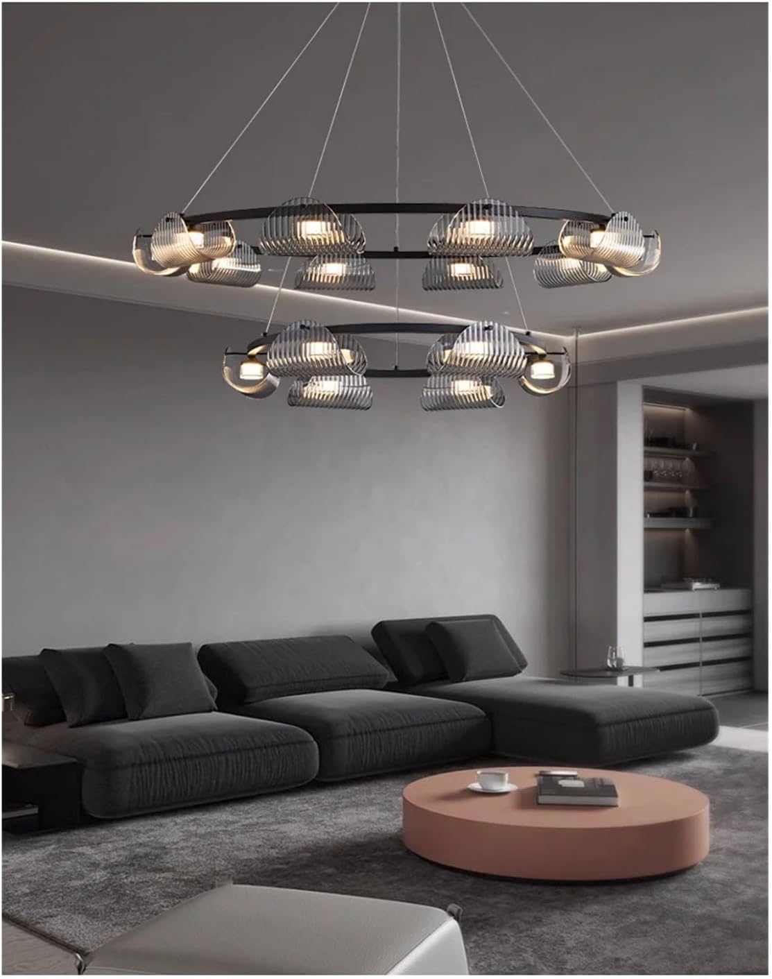 Black Led Pendant Lights Luxury Dining Room Gray Glass Chandelier Indoor Lighting Suspend Lamp Luminarias,Household