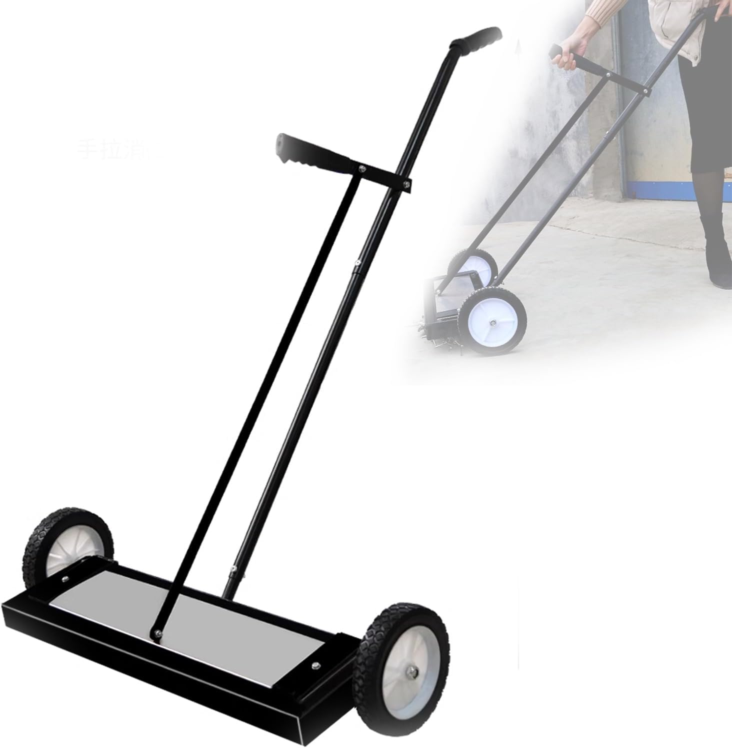25.7' Magnetic Sweeper, Push-Type Magnetic Pick Up Sweeper, 180° No Blind Spots Pick Up, Can Release Metal Materials, Easy Cleanup of Workshop Garage Yard, for Nails Needles Screws