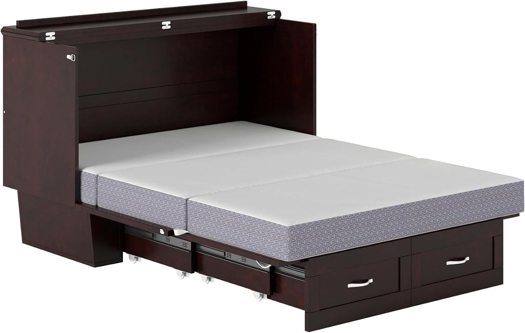 AFI, Monroe Full Murphy Bed Chest with 6' Mattress, Storage Drawer & Built-in USB Charger, Espresso