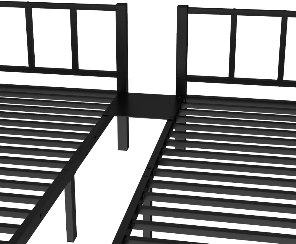 Twin Over Twin & Queen Bunk Bed, with Safety Guardrails,Space-Saving/Noise Reduced,Black (Black + Metal-1)