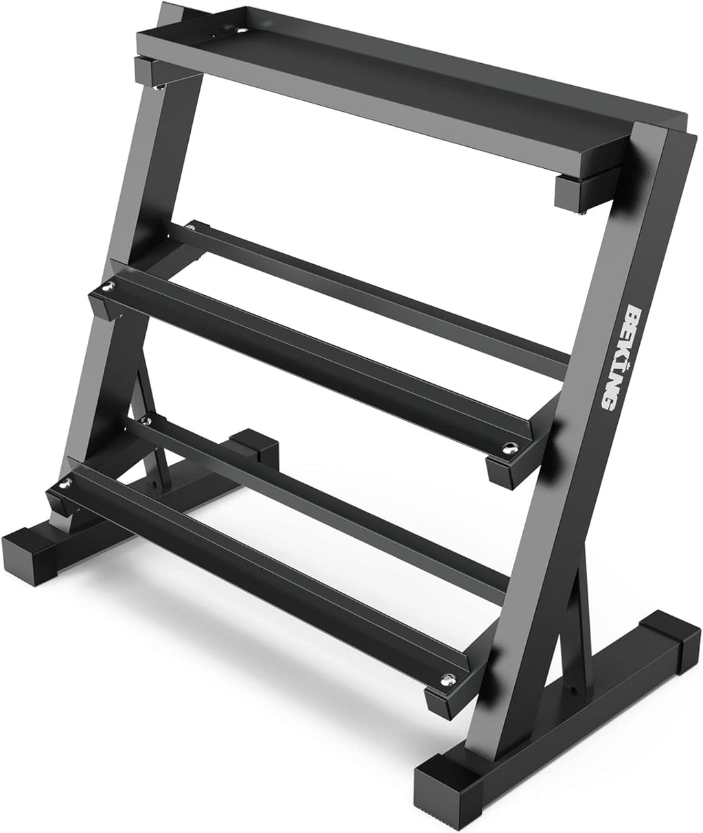 BEKING 3 Tier Dumbbell Rack,1000LB Capacity Weight Storage Rack for Home Gym Fitness,Multifunctional Free Weight Organizer Stand for Dumbbells, Kettlebells,Compact Design Save Floor Space