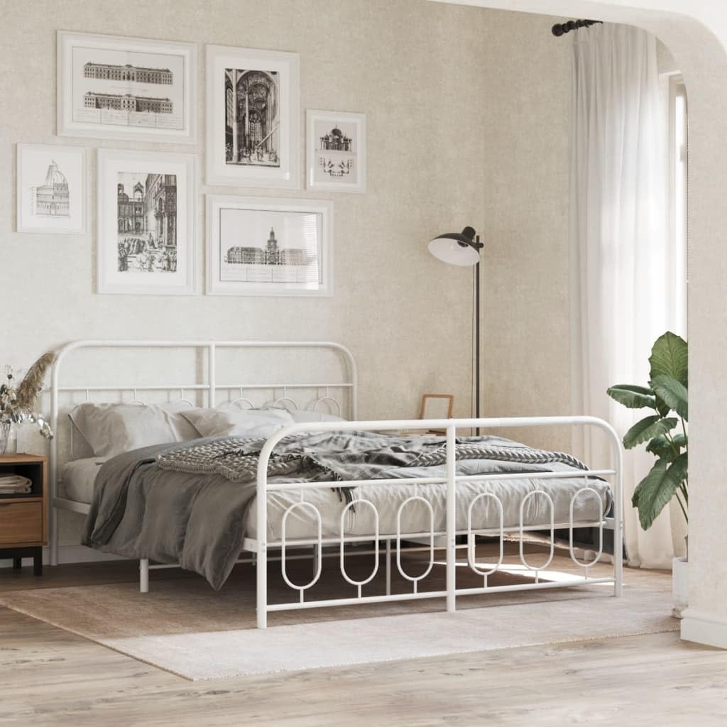 White King Size Metal Bed Frame with Platform Storage, Modern Rectangular Steel Frame for Bedroom, Durable Sturdy Construction and Easy Assembly, Smooth Matte Finish