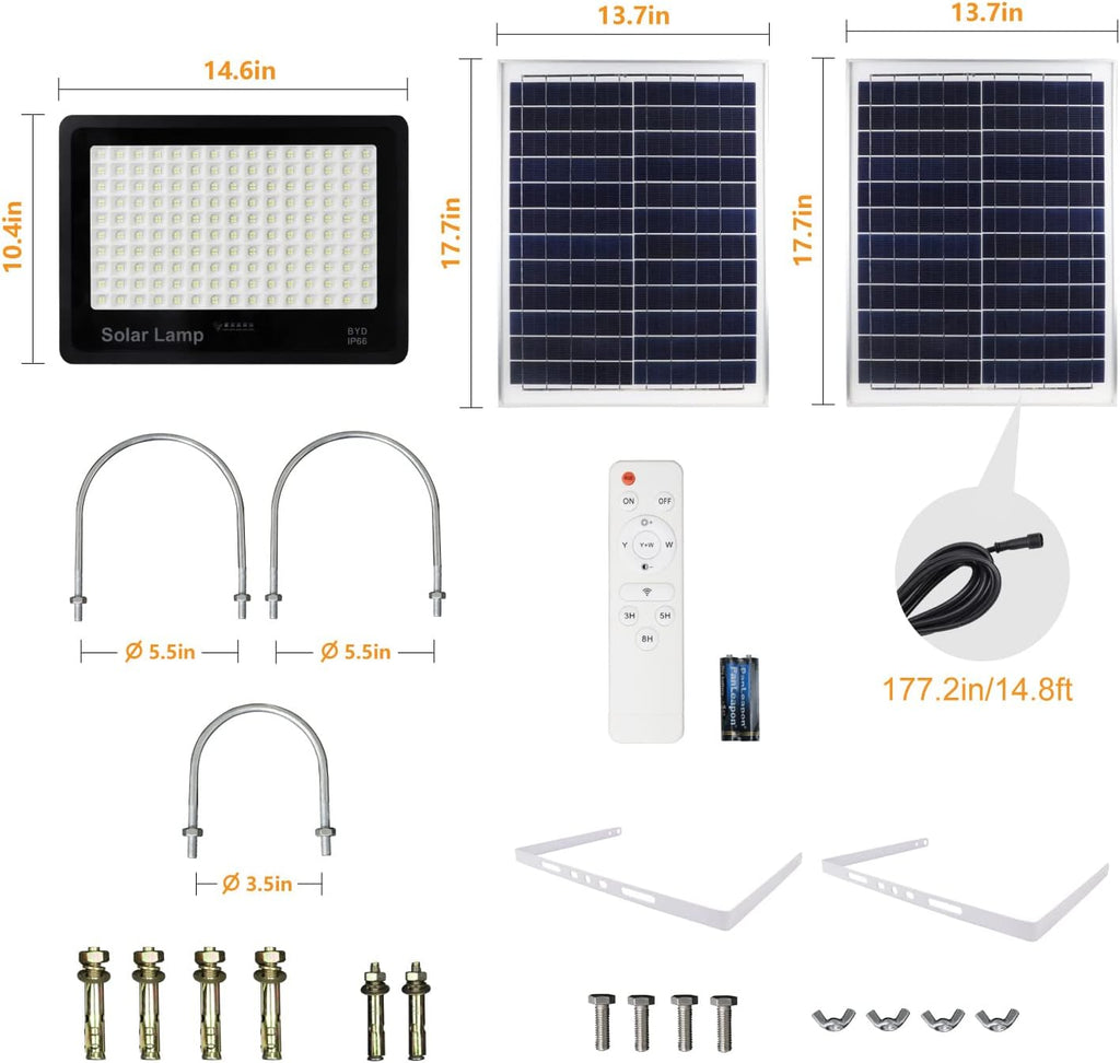 400W Solar Security Flood Lights,LED Street Light Outdoor IP66 Waterproof with Remote Control Parking Lot Lights for Yard, Garden, Swimming Pool, Pathway, Basketball Court, Arena