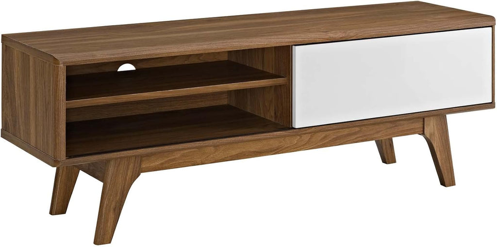 Modway Envision Mid-Century Modern 44 Inch TV Stand, Walnut White
