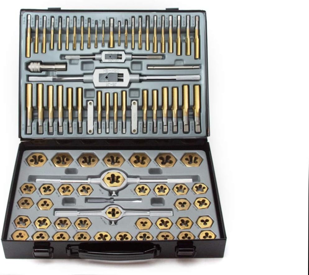 VCT 86pc Tap and Die Combination Set Tungsten Bearing Steel Titanium Coated SAE AND METRIC Tool