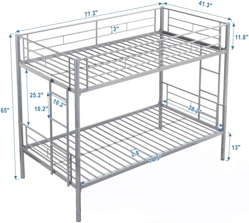 BUNK Bed Pink Twin Over Twin (Silver + Metal-1)