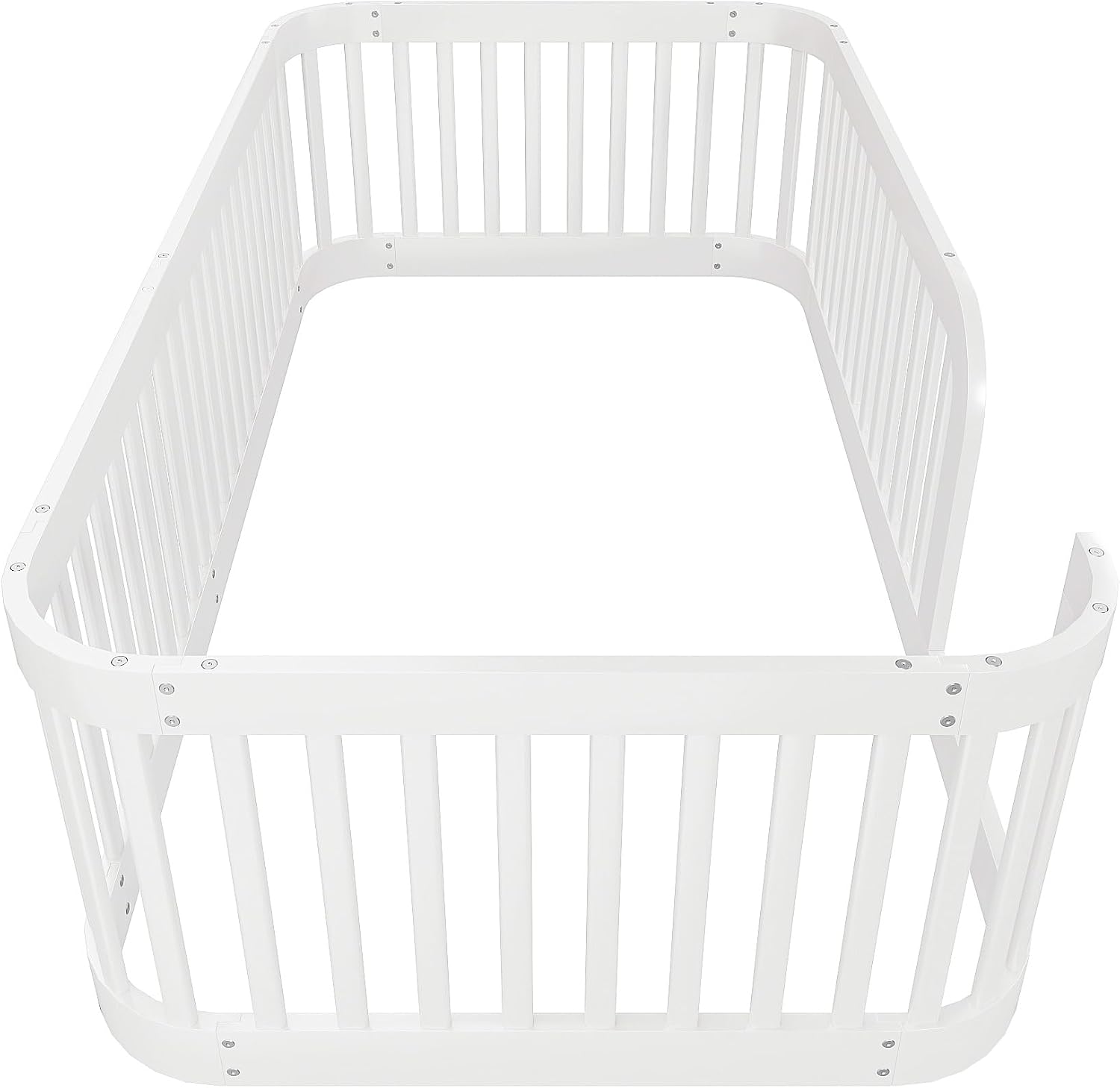 JIVOIT Twin Size Floor Bed Frame with Fence, Wood Montessori Floor Bed with Safety Guardrail, Easy Assembly (White/124)