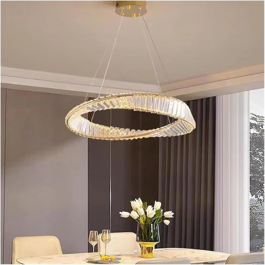 Living Room Led Dimmable Pendant Lights Luxury Gold Irregular Ring K9 Crystal Lamp Luminarias Fixtures ﻿, Kitchen