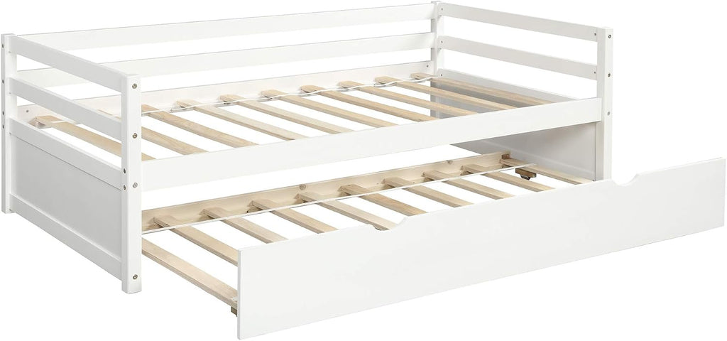 Knocbel Solid Wood Daybed and Trundle Set Mattress Foundation Platform Bed Frame with Slats Support, Twin (White)
