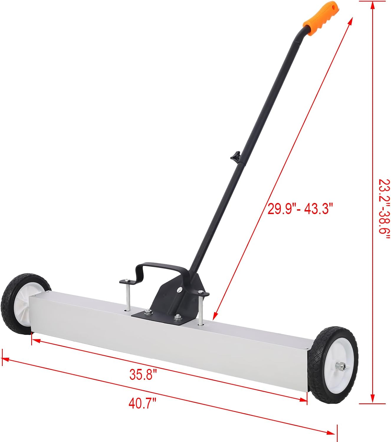36'' Magnetic Sweeper with Quick Release Handle 30 lb Capacity Rolling Magnet Heavy Duty Push-Type Pick-Up Sweeper with 7 Inch Wheels for Nails Screws Metal Debris Black and Silver