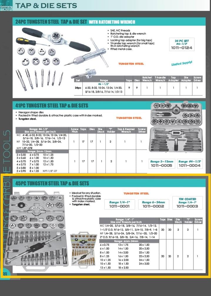 HHIP 1011-0002 45 Piece Tap & Die Set, 6-24mm - Tungsten