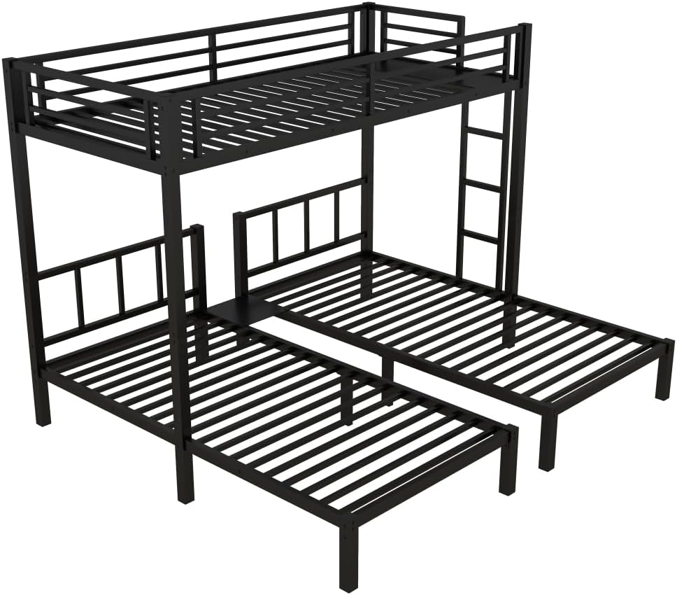Twin Over Twin & Queen Bunk Bed, with Safety Guardrails,Space-Saving/Noise Reduced,Black (Black + Metal)