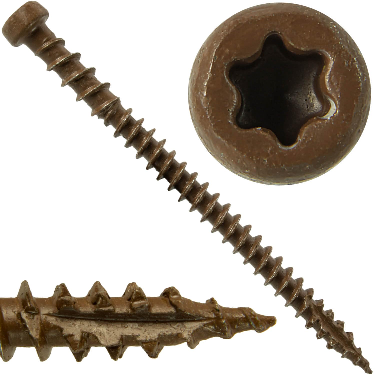 Jake Sales #10 x 2-3/4' Walnut Colored Composite Decking Wood Screw with Torx/Star Drive Head - Decking Exterior Coated - AQC Lumber Compatible Full Box ~1750 Screws