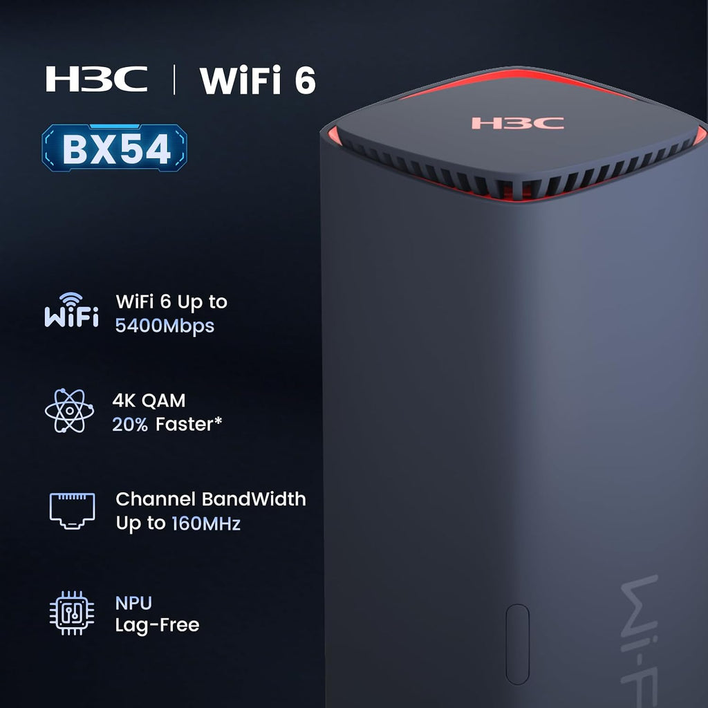 H3C AX5400 Dual-Band WiFi 6 Router (BX54) High Speed Gaming Routers for Wireless Internet, 4K QAM,OFDMA,MU-MIMO,VPN-Support,Easy-Mesh,Parental Controls,Ethernet Ports Router for Whole Home,80 Devices