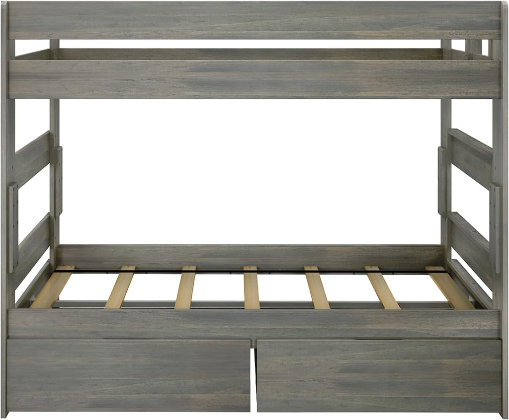Max & Lily Modern Farmhouse Twin/Twin Bunk Bed with Storage Drawers, Driftwood