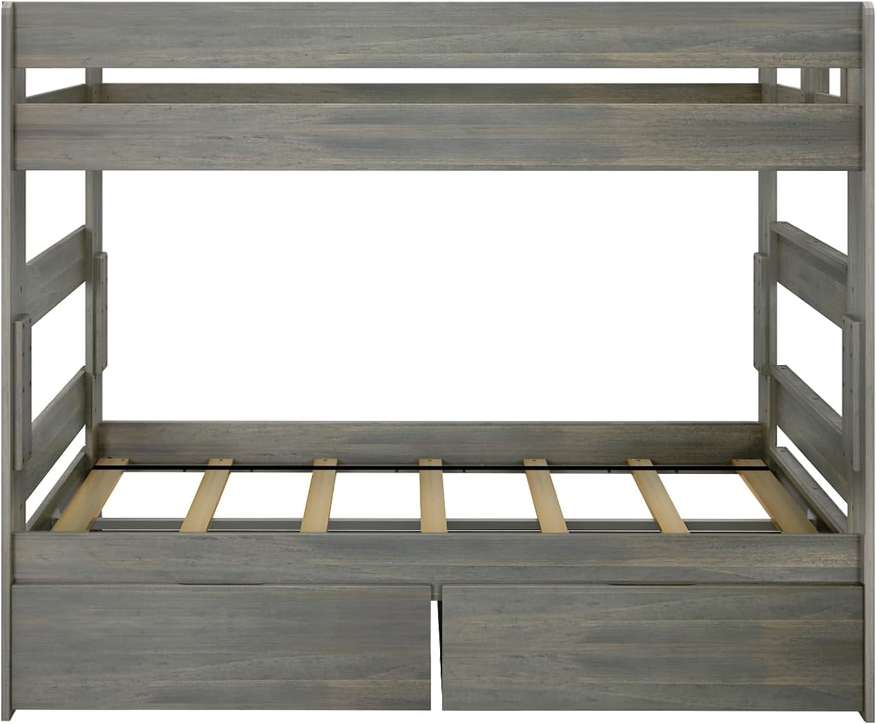 Max & Lily Modern Farmhouse Twin/Twin Bunk Bed with Storage Drawers, Driftwood
