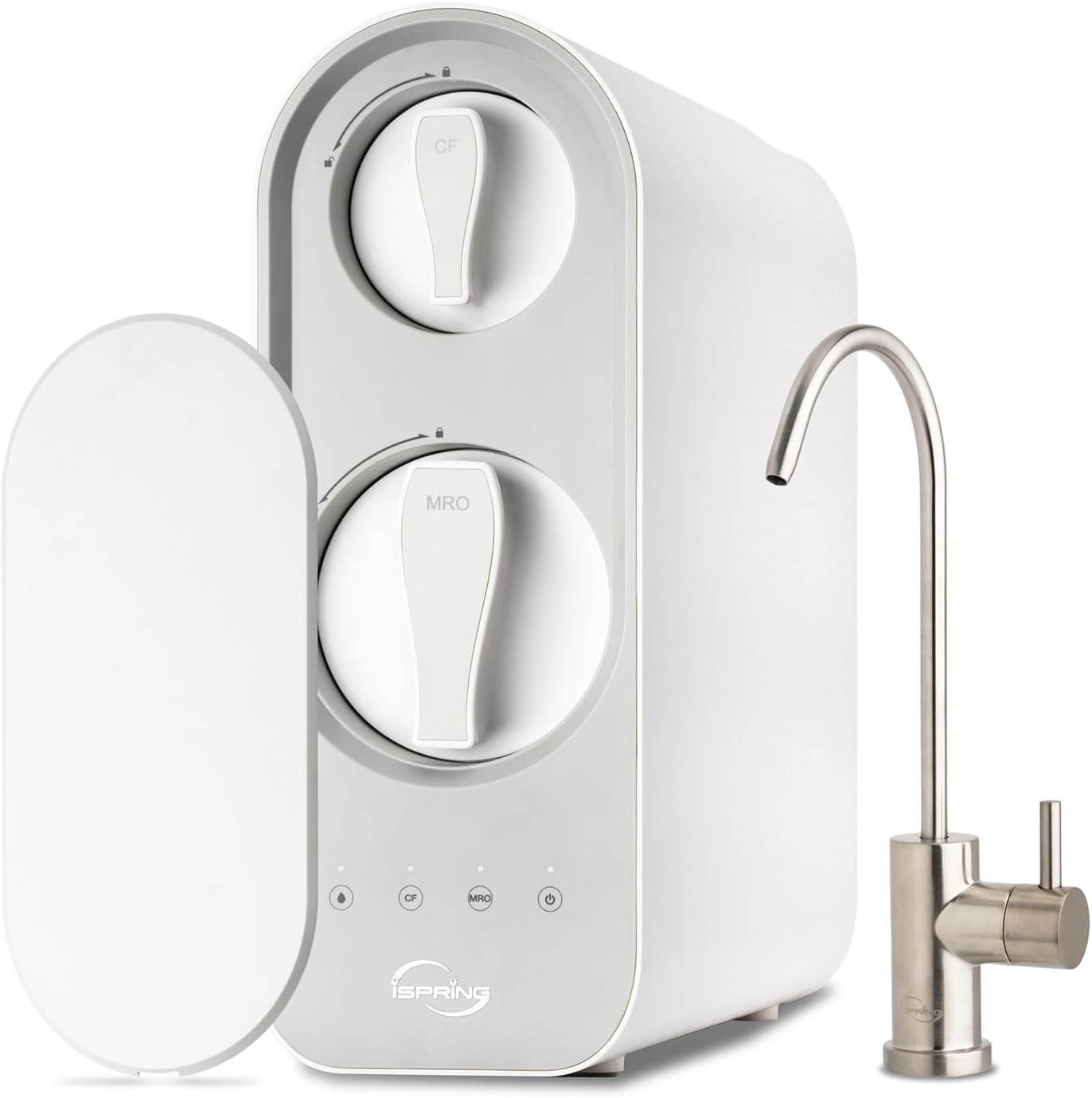 iSpring RO600BN Tankless Reverse Osmosis System Under Sink, 600 GPD Fast Flow RO System, 2.5:1 Pure to Drain Ratio RO Water Filter System, Brushed Nickel Faucet, White