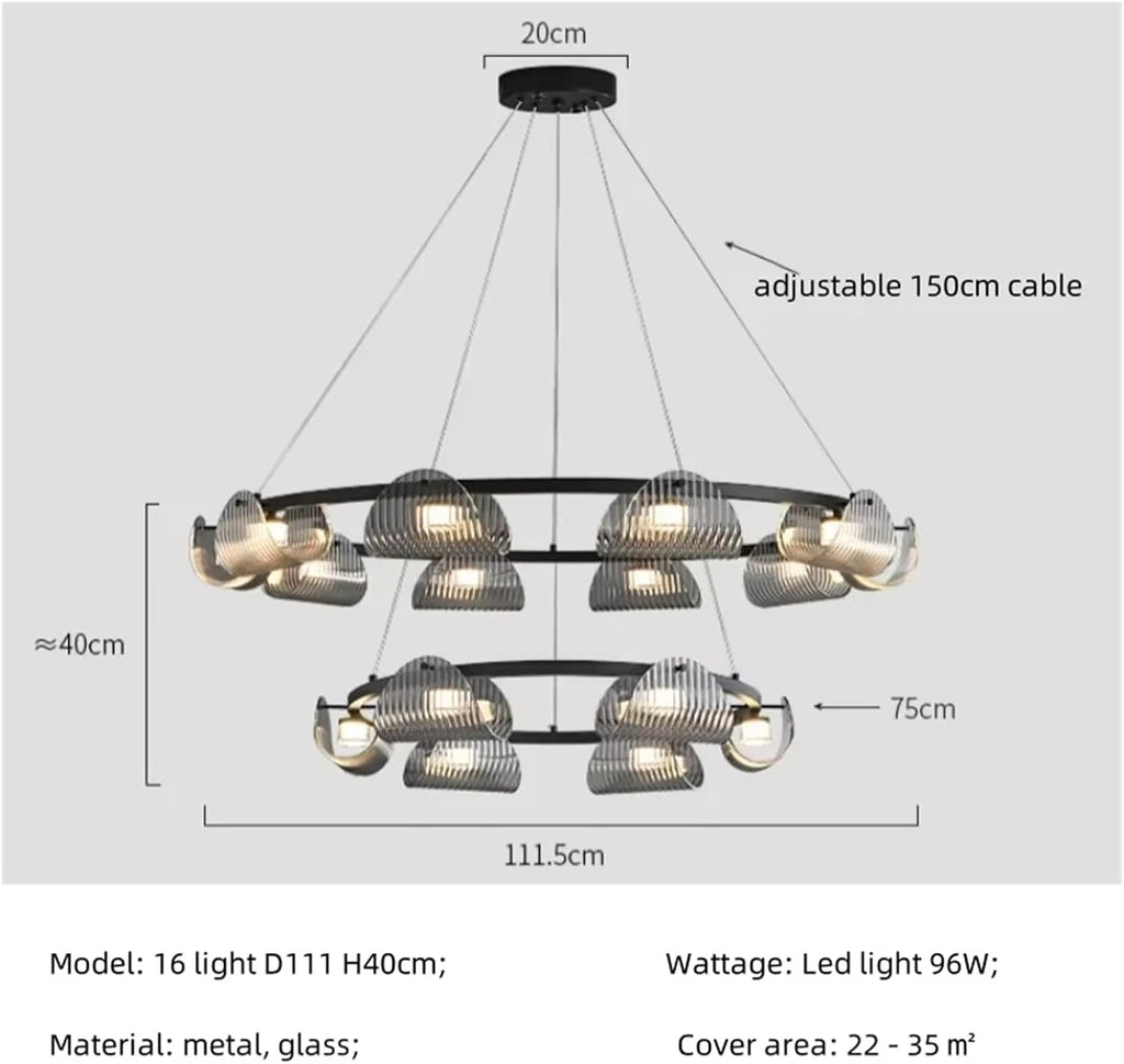 Black Led Pendant Lights Luxury Dining Room Gray Glass Chandelier Indoor Lighting Suspend Lamp Luminarias,Household