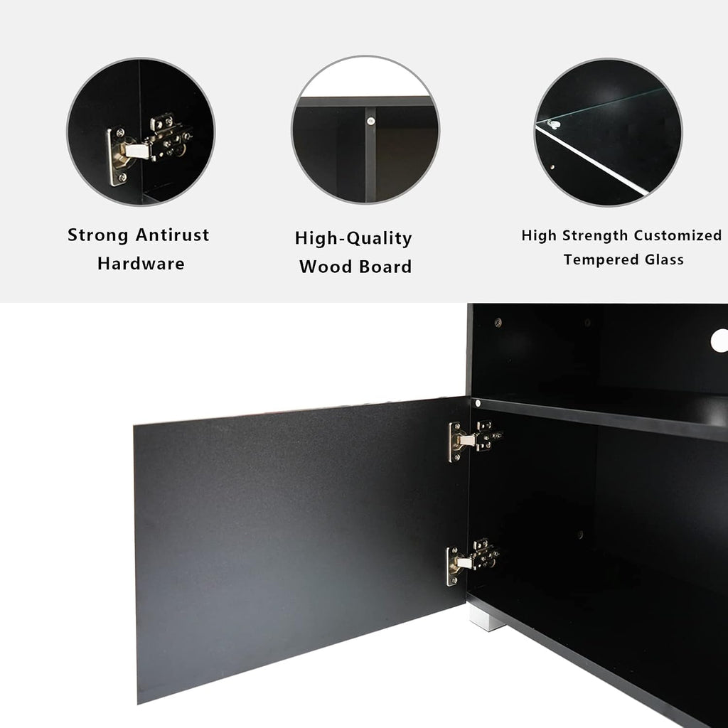 St.Mandyu LED TV Stand for 60/65/70 inch TV, Modern Television Table Center Media Console with Drawer and Led Lights, High Glossy Entertainment Center for Living Game Room Bedroom, Black¡