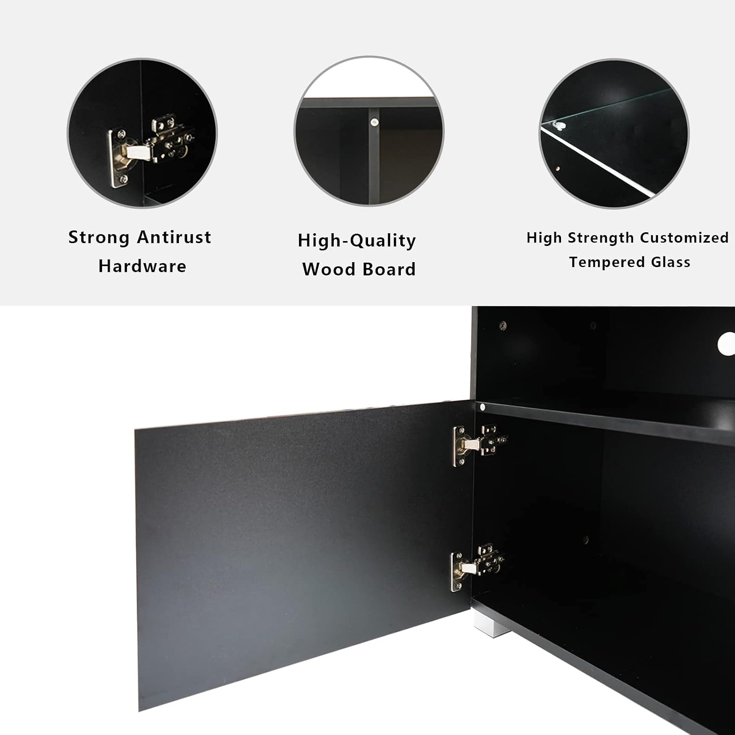 St.Mandyu LED TV Stand for 60/65/70 inch TV, Modern Television Table Center Media Console with Drawer and Led Lights, High Glossy Entertainment Center for Living Game Room Bedroom, Black¡