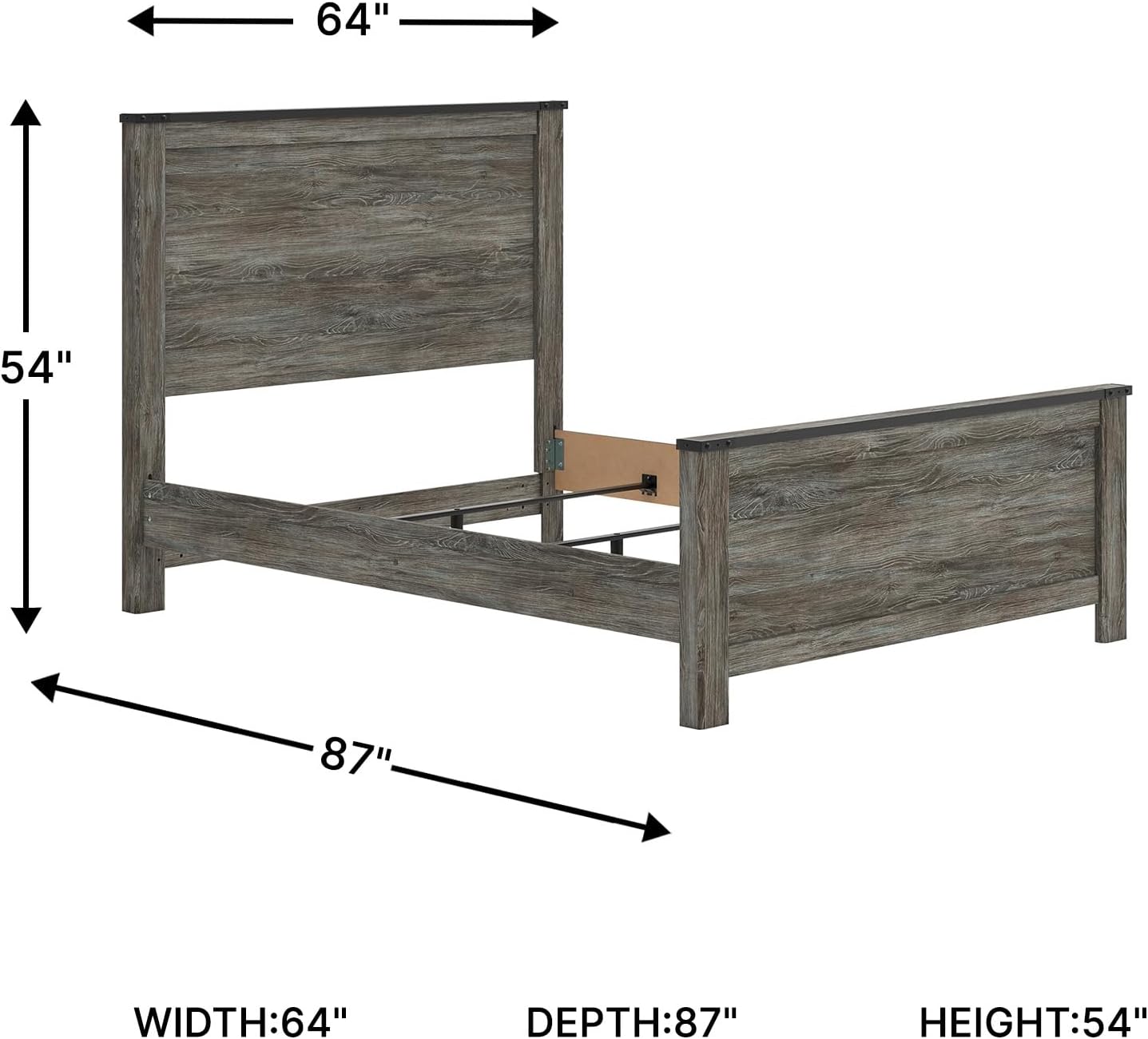 Signature Design by Ashley Frandern Industrial Panel Bed with Nailhead Accents, Foundation or Box Spring Needed, Queen, Gray