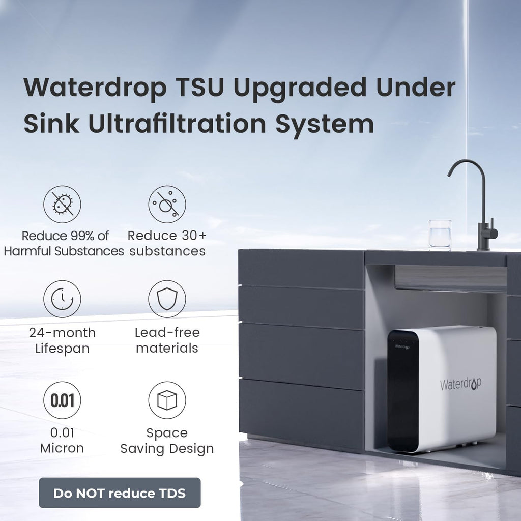 Waterdrop TSU-WB 0.01μm Ultra-Filtration Under Sink Water Filter System, 3-Stage Tankless Undersink Water Filtration with Faucet, Smart Panel, Does not Lower TDS (𝙉𝙊𝙏 𝙍𝙊), Drilling Required