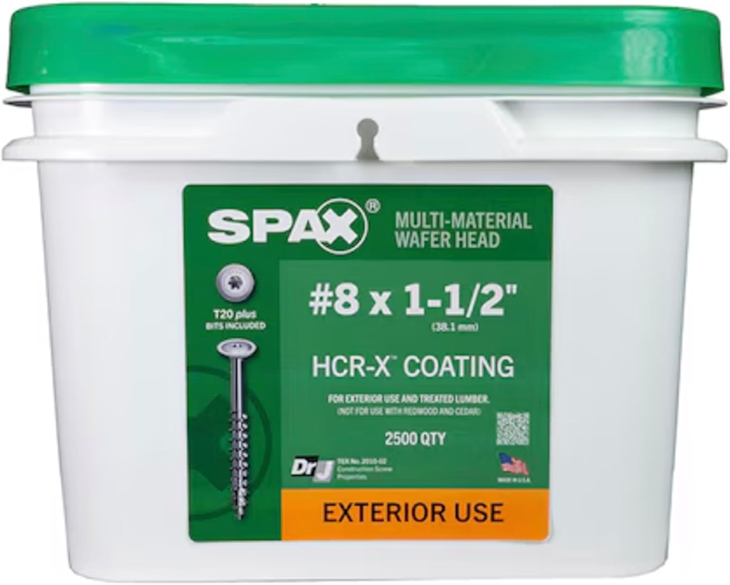 SPAX #8 x 1-1/2' Exterior Wafer Head Wood Screws Construction Torx T-Star Plus (2500 EA) Bulk Pail Includes 4 Bits Rust Resistant
