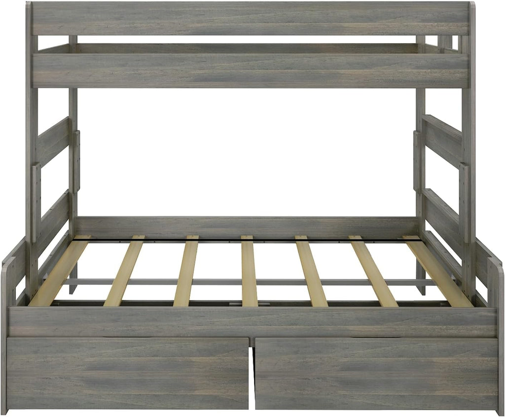 Max & Lily Modern Farmhouse Twin/Full Bunk Bed with Storage Drawers, Driftwood