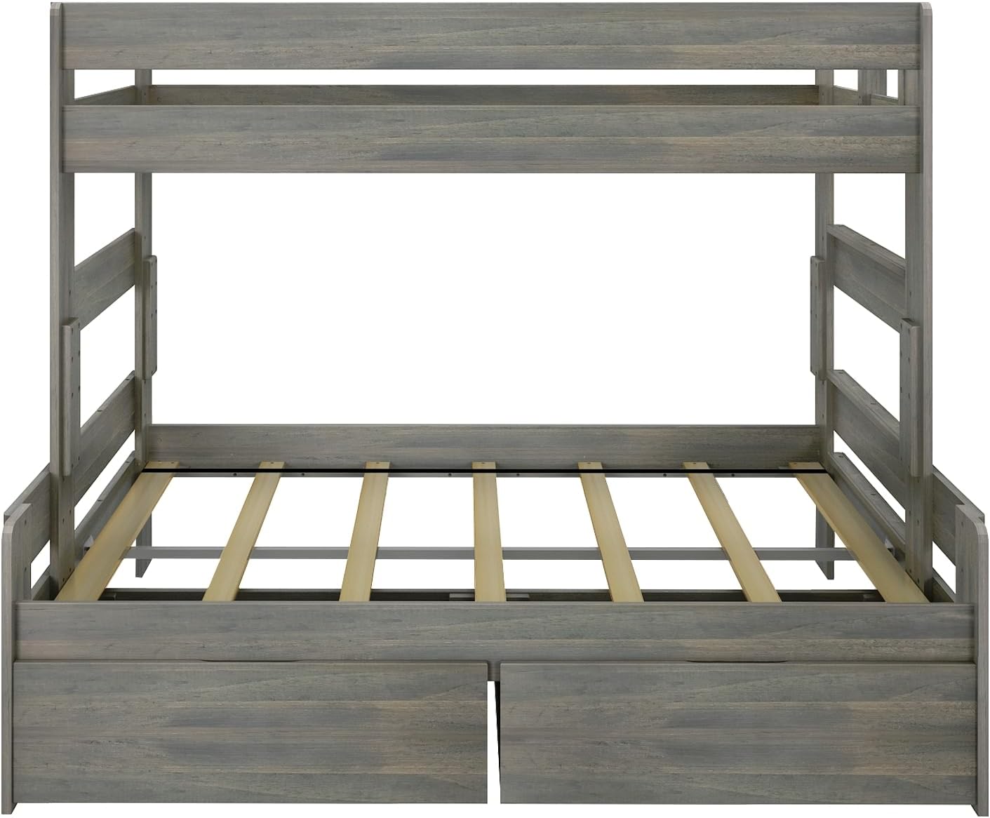Max & Lily Modern Farmhouse Twin/Full Bunk Bed with Storage Drawers, Driftwood