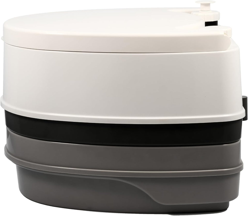 Camco RV Premium Travel Toilet - Features a 5.3-Gallon Detachable Holding Tank, Pump Flush Design & Spring-Loaded Latch (41535)