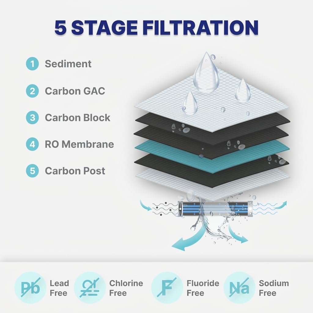 NU Aqua 5-Stage Under Sink Reverse Osmosis Water Filter System - 100 GPD RO Filtration w/Faucet & Tank - PPM Meter - 100GPD Undersink - Home & Kitchen Drinking Water