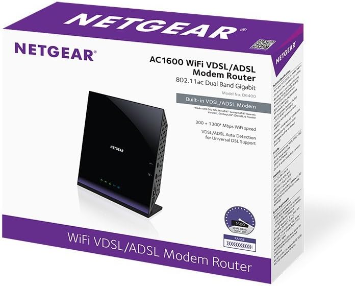 Netgear NETGEAR AC1600 WiFi VDSL/ADSL Modem Router - 802.11ac Dual Band Gigabit (D6400-100NAS)
