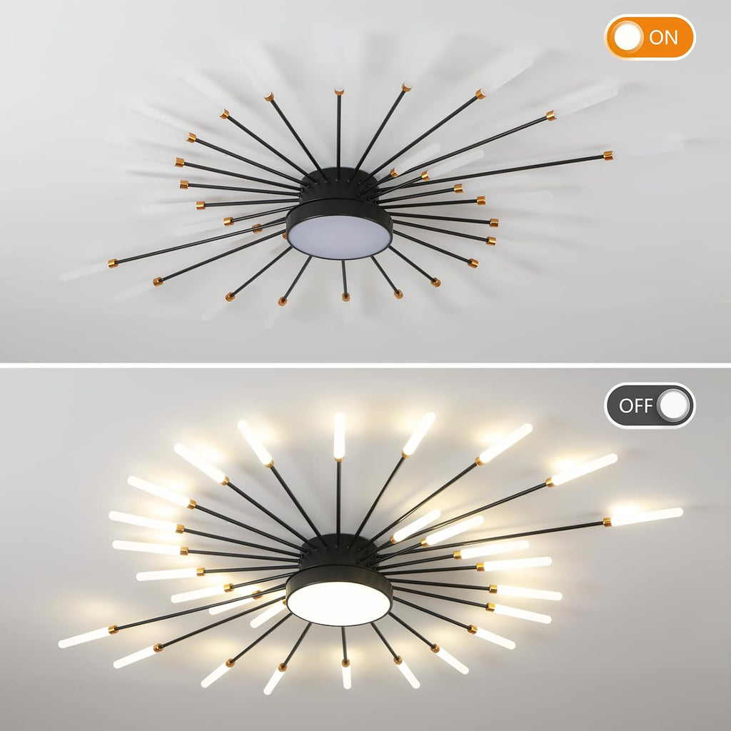 ziidoo Modern Ceiling Light, 28+1 Lights Metal Firework Designed Chic Led Lighting Fixture for Farmhouse Kitchen Dining Room Bedroom Hallway Living Room (Black)
