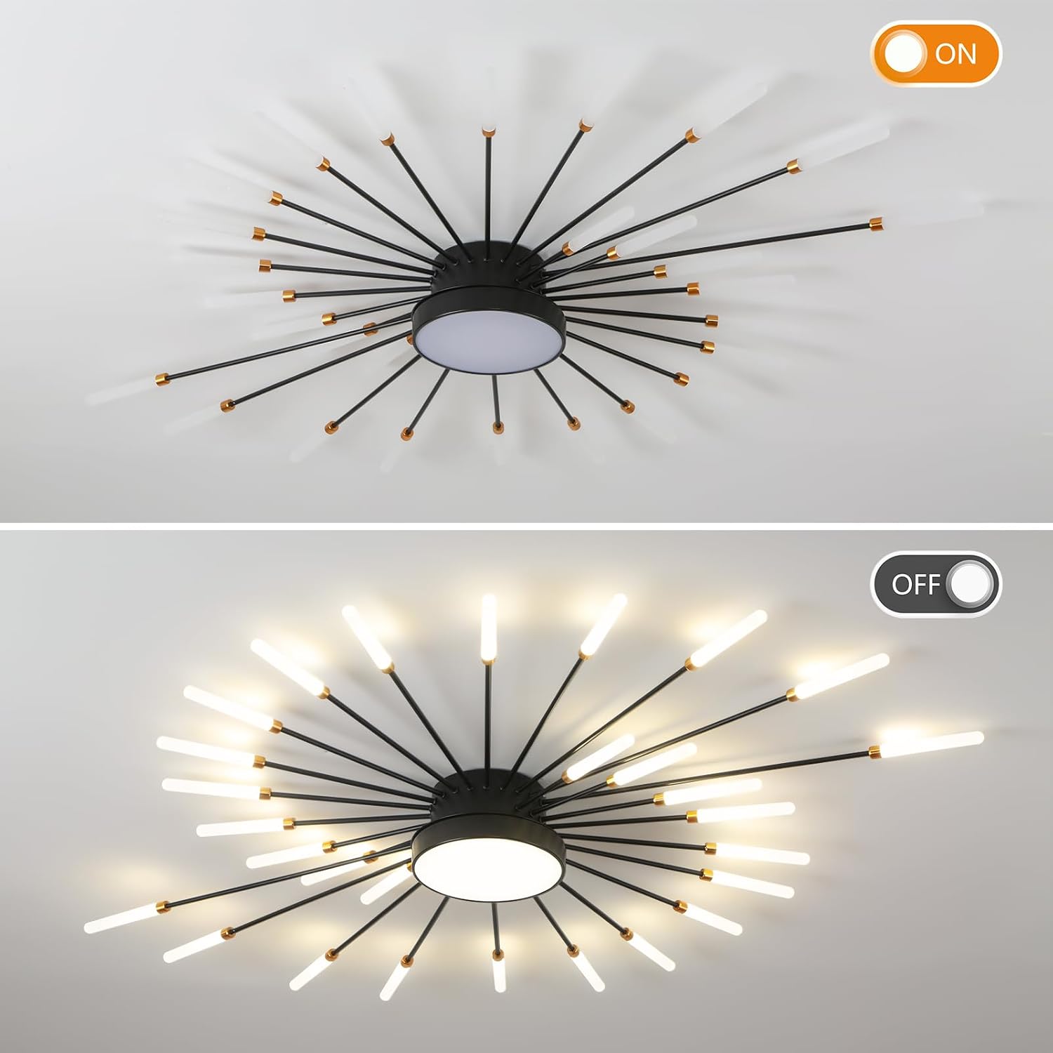 ziidoo Modern Ceiling Light, 28+1 Lights Metal Firework Designed Chic Led Lighting Fixture for Farmhouse Kitchen Dining Room Bedroom Hallway Living Room (Black)