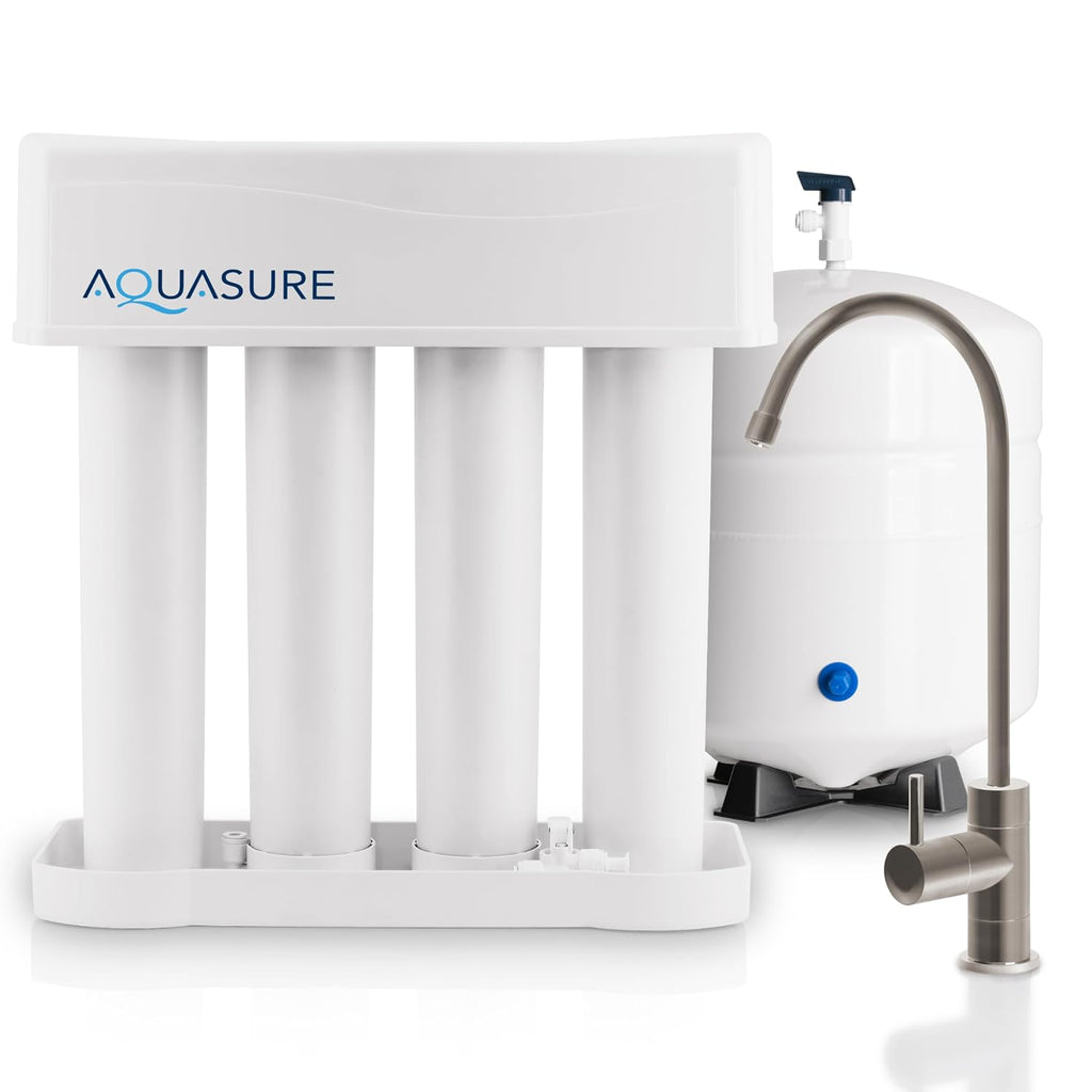 Aquasure Premier 4-Stage RO Reverse Osmosis Under Sink Drinking Water Filtration System | Removes 99% of Contaminants | 75 GPD, Leak-Proof, Quick Change Filters, with Tank & Brushed Nickel Faucet