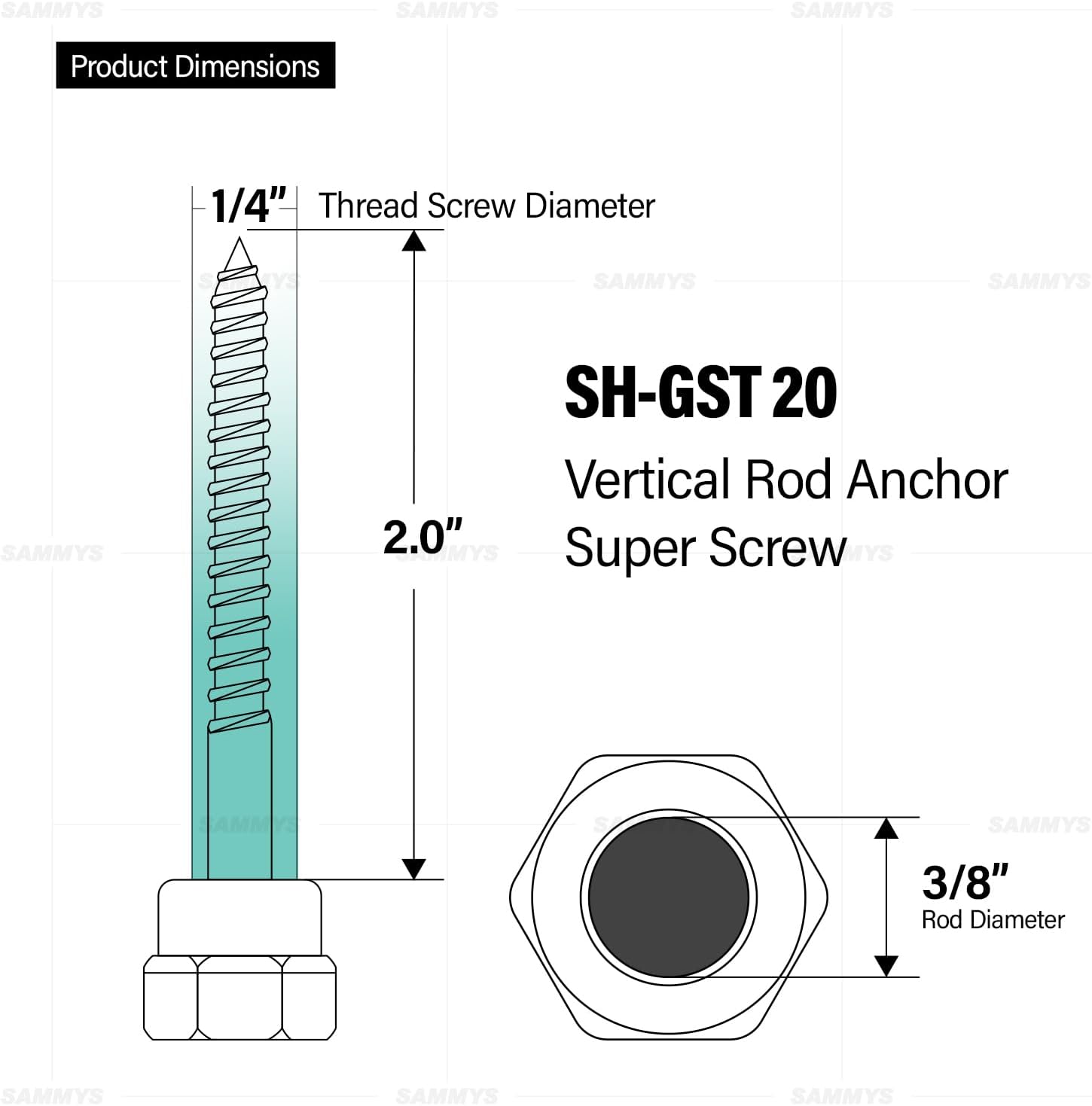 Everflow Sammys 8139957-75 SH-GST 20 3/8 Inch Screw Swivel Threaded Rod Anchor Designed for Wood, Installs 17 Deg Angle Off Vertical, Steel with Electo-Zinc, Easy Install (Pack of 75)