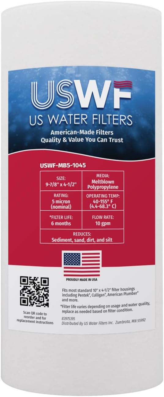 Replacement Filter Set for USWF 2-Stage Chloramine Reduction Filtration System, 5 Micron Sediment 10x4.5' and 1 Micron Chloramine Reduction Carbon Block 20x4.5' | Made in the USA