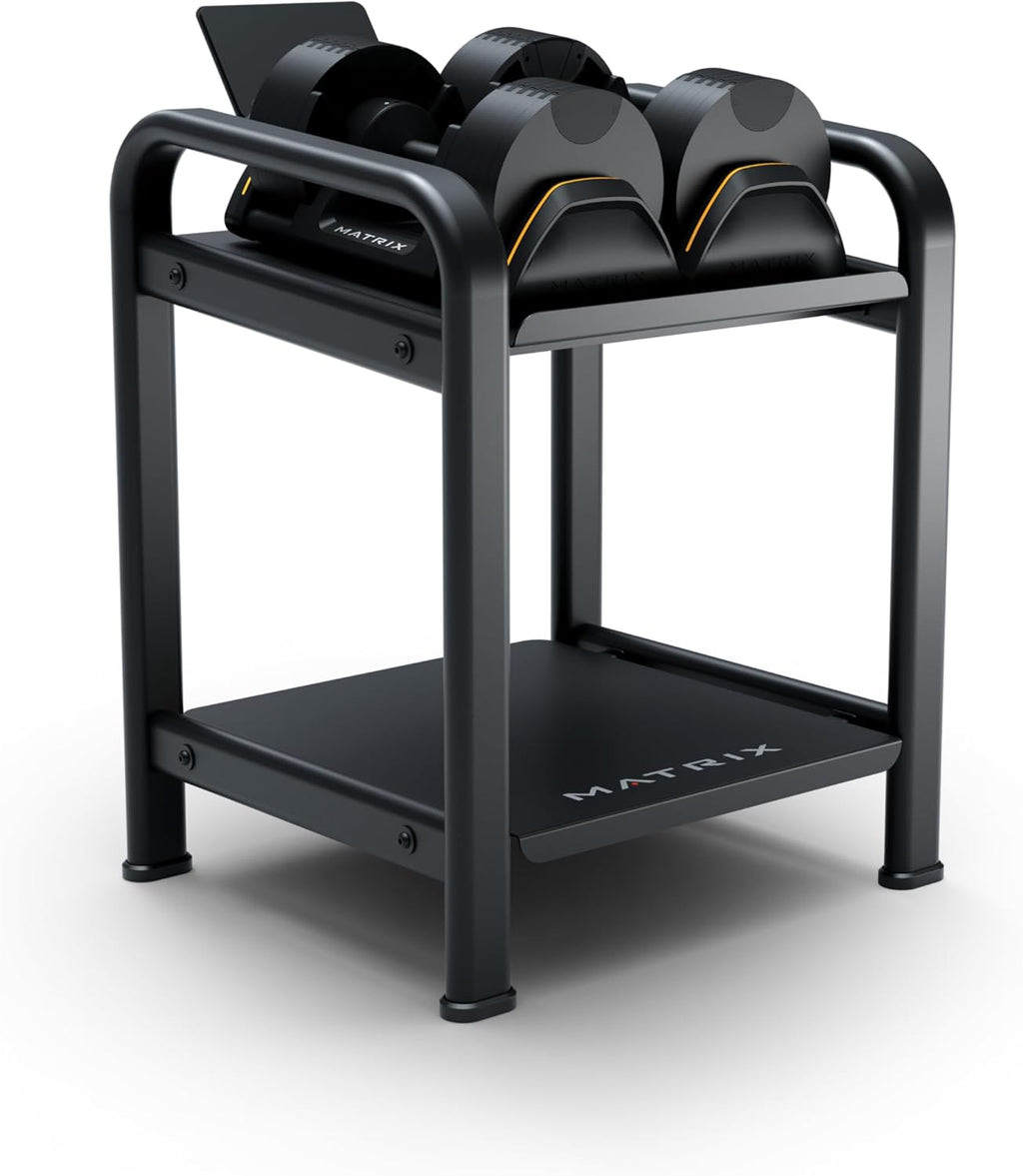 Matrix Fitness Dumbbell Storage Rack | Organized Gym Equipment with Easy Dumbbell Access and Accessory Storage | Integrated Device Holder for Added Functionality