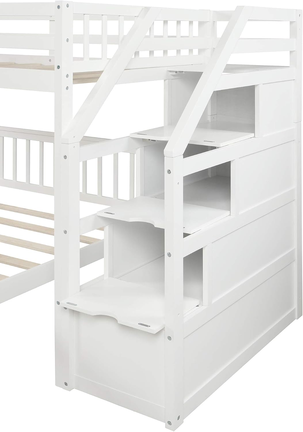 Harper & Bright Designs Twin Over Full Loft Beds, Bunk Beds Twin Over Full with Stairway and Storage, Full-Length Guardrail, No Box Spring Needed (White, Twin over Full)