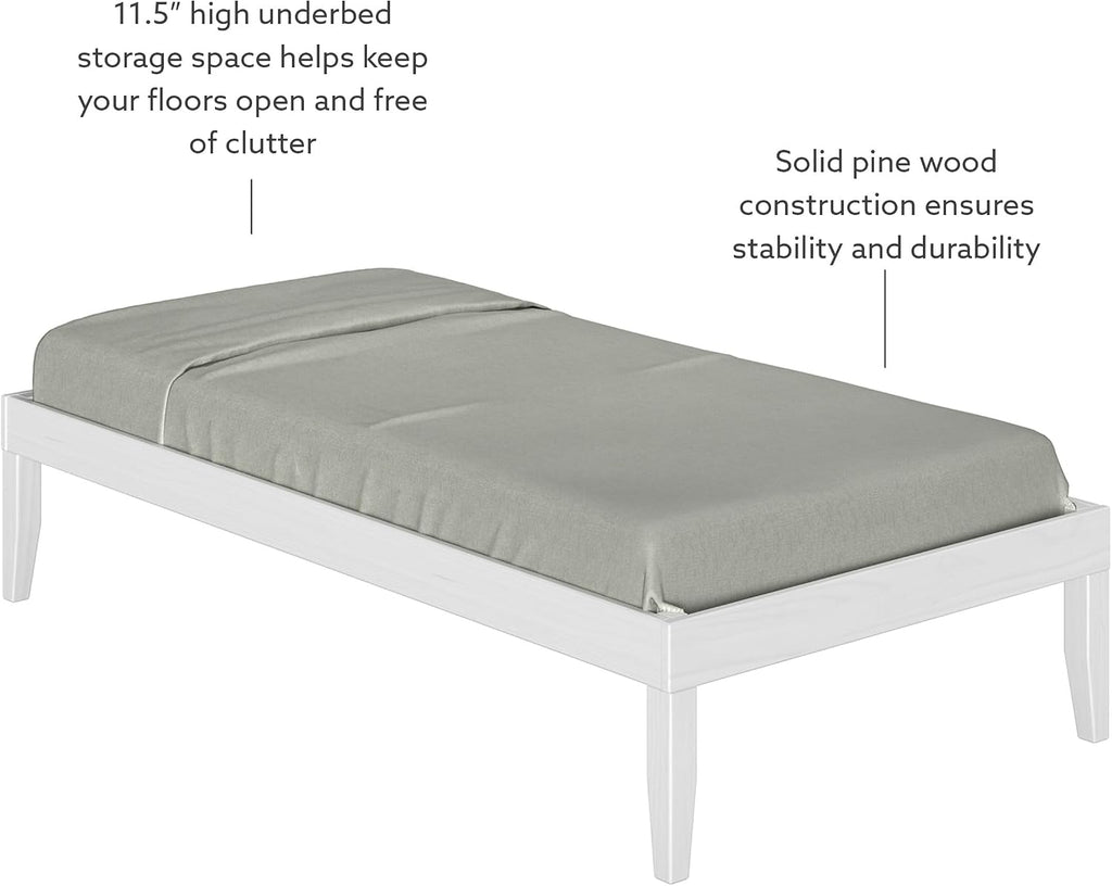 Powell Fordham White Solid Pine Wood Twin Sized Platform Bed with Set of 2 Two Drawer Nightstands