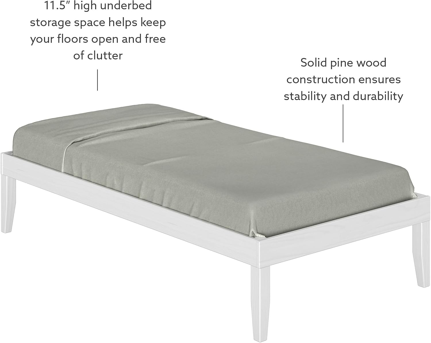 Powell Fordham White Solid Pine Wood Twin Sized Platform Bed with Set of 2 Two Drawer Nightstands