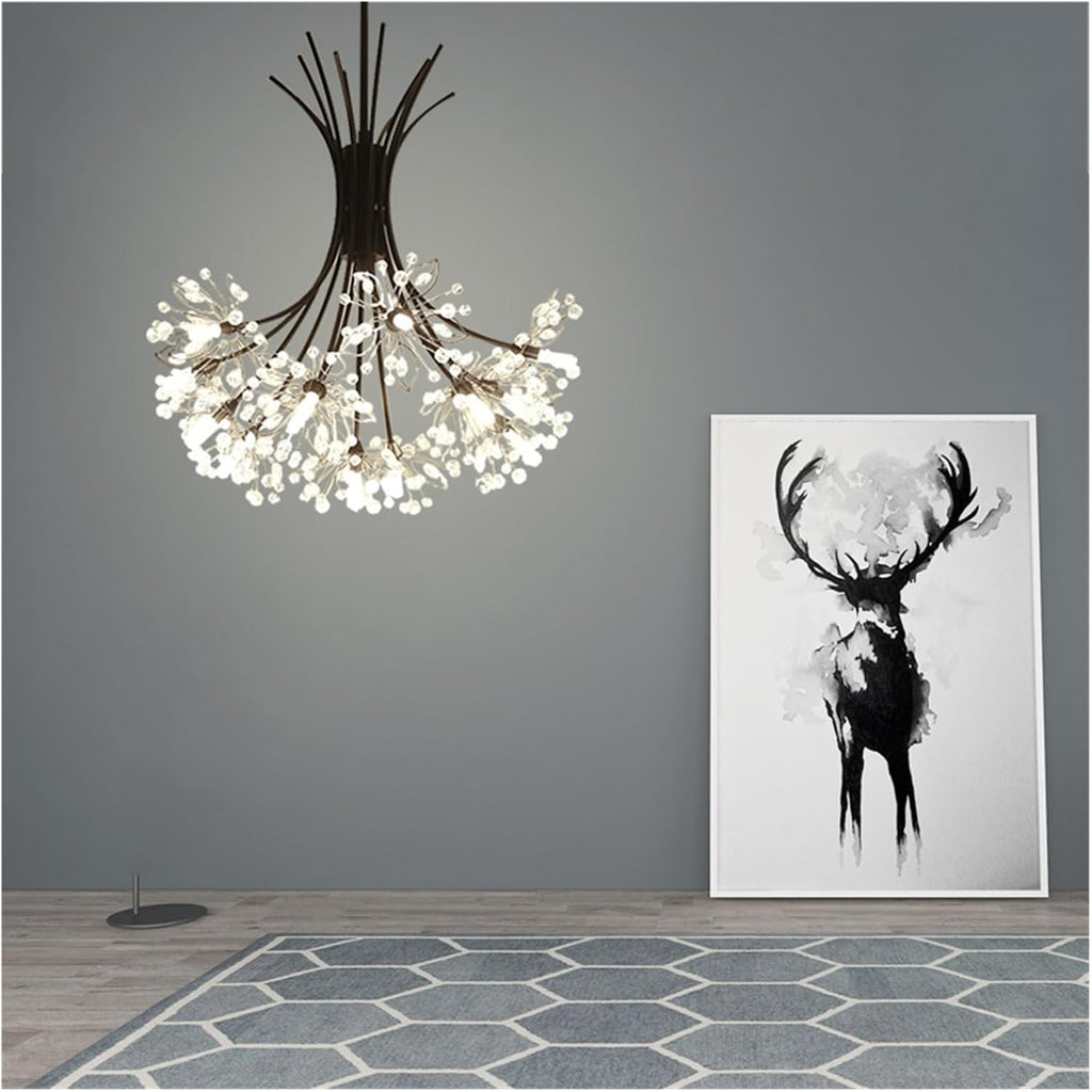 Modern Crystal Flowers Bouquets Chandeliers for Bedroom Dining Living Room Hotel Hall Home Led Pendant Lustre Luminaria Lamps Minimalist Design(77cm Black)